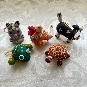 Handpainted Russian Wooden Christmas Ornaments Set of Five